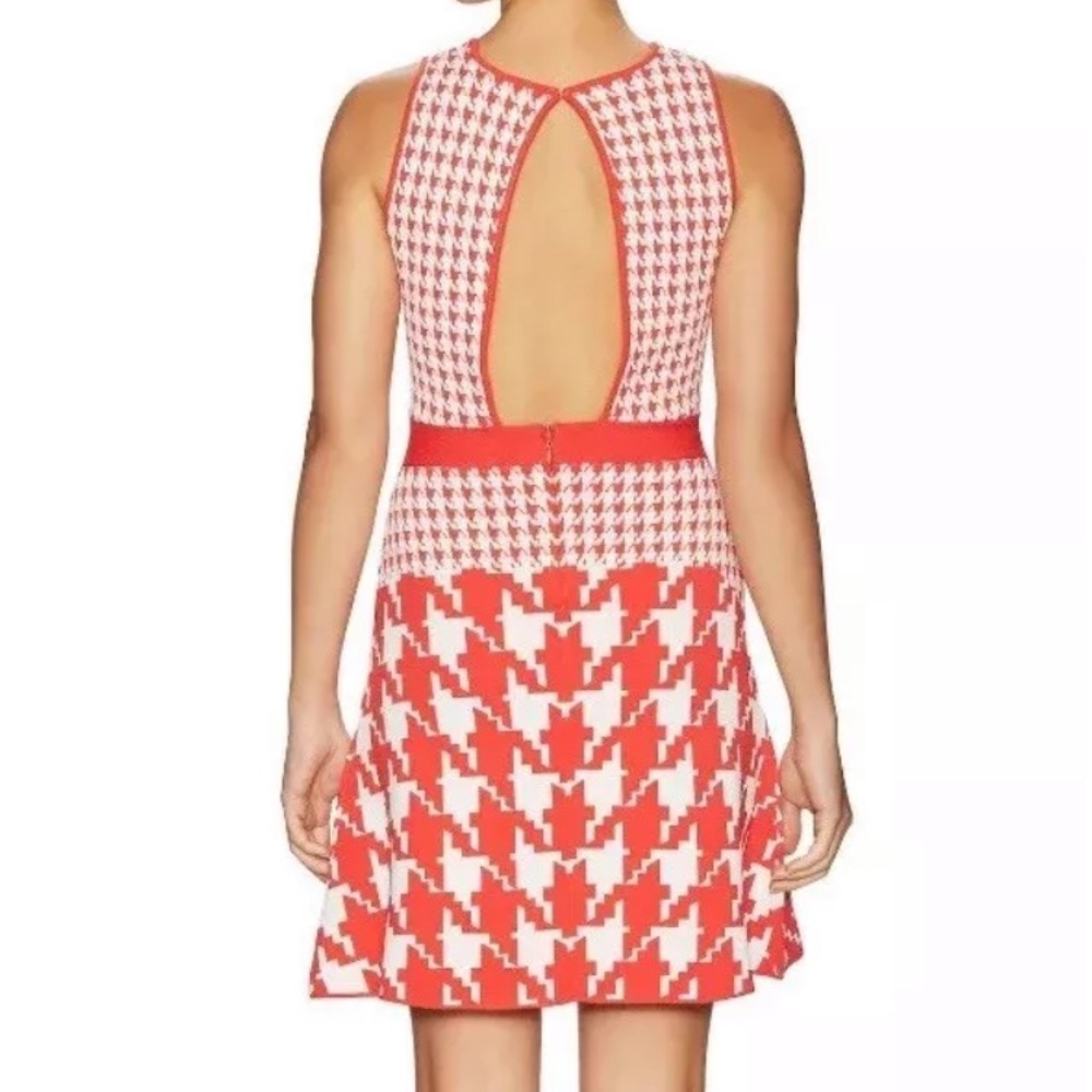 Backless Houndstooth A-Line Dress in Coral and White